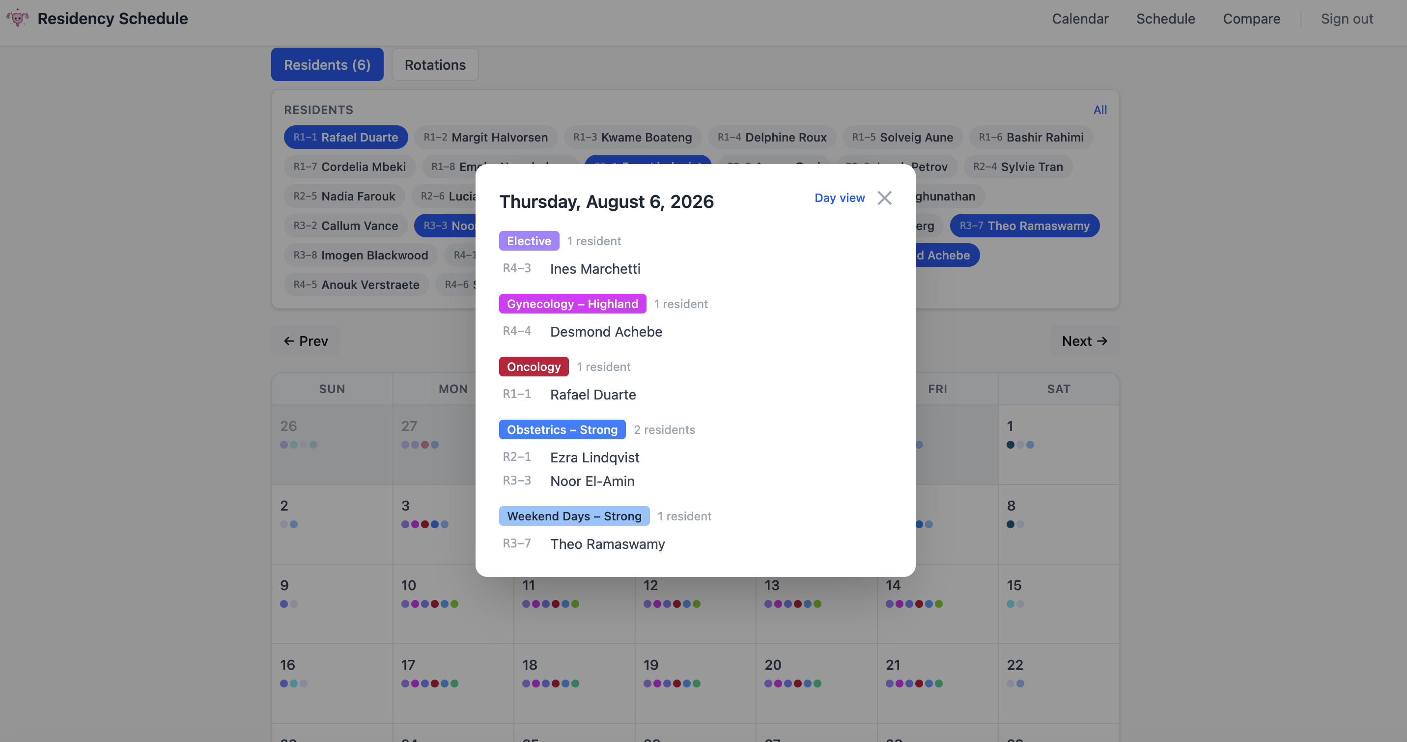 The Monthly Calendar View with a Day View Modal